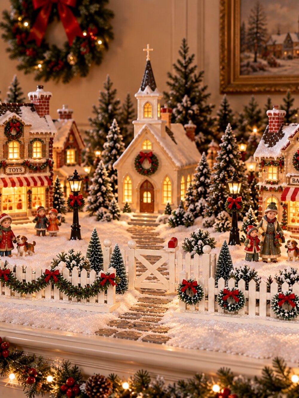 Vintage Style Christmas Village White Picket Fence & Gate Set Holiday Décor